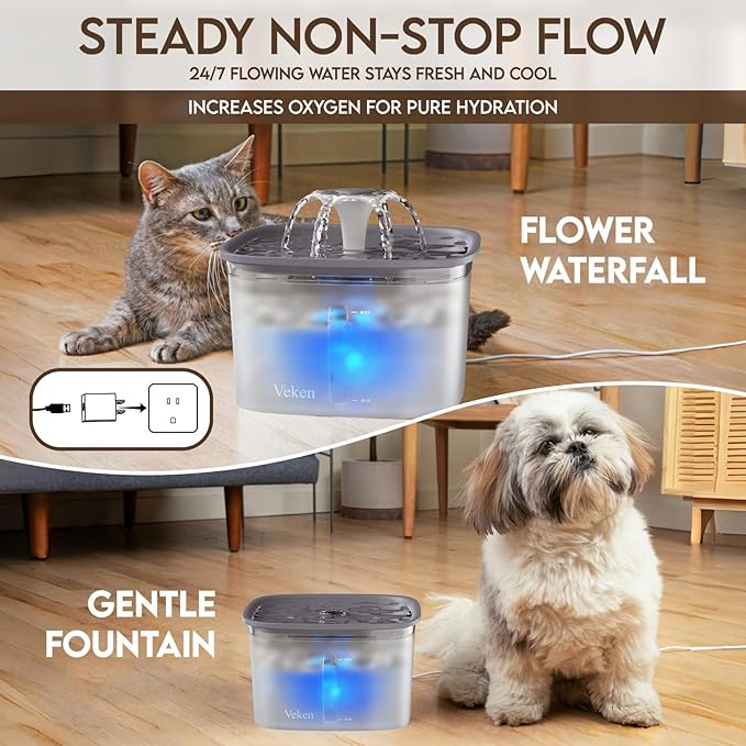 Large-Capacity 2.8L Pet Water Fountain for Multiple Pets (Transparent Grey, Plastic)